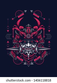 samurai mask with sacred geometry pattern