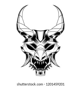 samurai mask skull drawing vector illustration