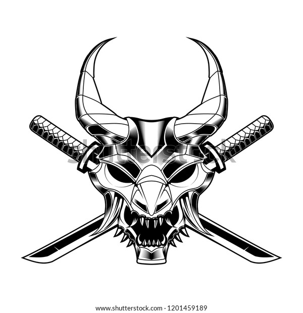 Samurai Mask Sword Skull Drawing Vector Stock Vector (Royalty Free ...