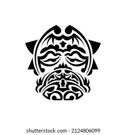Samurai mask. Traditional totem symbol. Black tattoo in the style of the ancient tribes. Isolated. Hand drawn vector illustration.