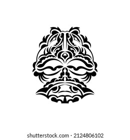 Samurai mask. Traditional totem symbol. Black tribal tattoo. Isolated on white background. Vector illustration.