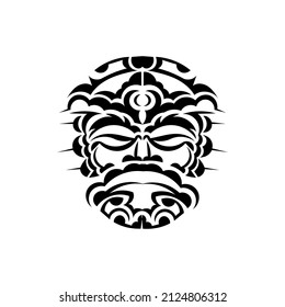 Samurai mask. Traditional totem symbol. Black tribal tattoo. Black and white color, flat style. Vector.