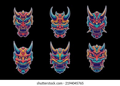 Samurai mask vector design illustration set bundle