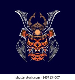 Samurai mask Vector illustration artwork graphic design for tshirt colorfull on dark blue background