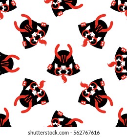 Samurai mask vector seamless pattern in cartoon style and bright colors.