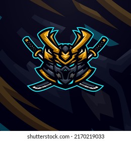 Samurai masscot logo esport illustration premium vector