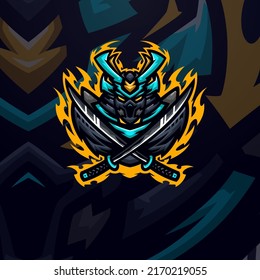 Samurai masscot logo esport illustration premium vector