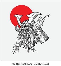 Samurai monkey head hand drawn illustration artwork