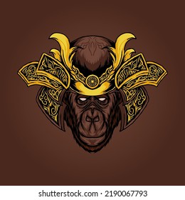 samurai monkey head illustration design vector