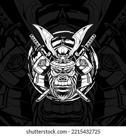 samurai monkey illustration free vector