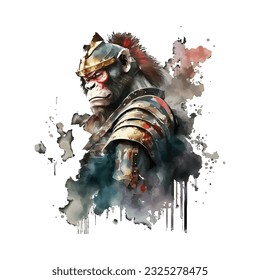 Samurai Monkey Traditional Japanese | Transparent 300dpi digital tshirt POD, EPS, vector, clipart, book cover, wallart, ready to print, Print-on-Demand, colorful, no background, beauty