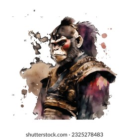 Samurai Monkey Traditional Japanese | Transparent 300dpi digital tshirt POD, EPS, vector, clipart, book cover, wallart, ready to print, Print-on-Demand, colorful, no background, beauty