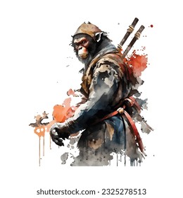 Samurai Monkey Traditional Japanese | Transparent 300dpi digital tshirt POD, EPS, vector, clipart, book cover, wallart, ready to print, Print-on-Demand, colorful, no background, beauty