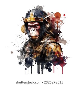Samurai Monkey Traditional Japanese | Transparent 300dpi digital tshirt POD, EPS, vector, clipart, book cover, wallart, ready to print, Print-on-Demand, colorful, no background, beauty