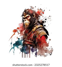 Samurai Monkey Traditional Japanese | Transparent 300dpi digital tshirt POD, EPS, vector, clipart, book cover, wallart, ready to print, Print-on-Demand, colorful, no background, beauty
