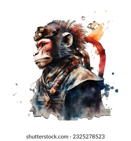 Samurai Monkey Traditional Japanese | Transparent 300dpi digital tshirt POD, EPS, vector, clipart, book cover, wallart, ready to print, Print-on-Demand, colorful, no background, beauty