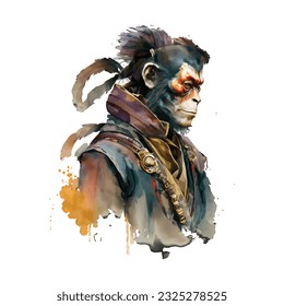 Samurai Monkey Traditional Japanese | Transparent 300dpi digital tshirt POD, EPS, vector, clipart, book cover, wallart, ready to print, Print-on-Demand, colorful, no background, beauty
