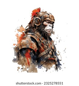 Samurai Monkey Traditional Japanese | Transparent 300dpi digital tshirt POD, EPS, vector, clipart, book cover, wallart, ready to print, Print-on-Demand, colorful, no background, beauty