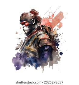 Samurai Monkey Traditional Japanese | Transparent 300dpi digital tshirt POD, EPS, vector, clipart, book cover, wallart, ready to print, Print-on-Demand, colorful, no background, beauty