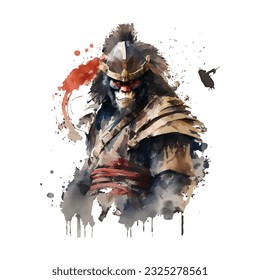 Samurai Monkey Traditional Japanese | Transparent 300dpi digital tshirt POD, EPS, vector, clipart, book cover, wallart, ready to print, Print-on-Demand, colorful, no background, beauty