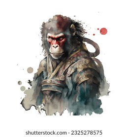 Samurai Monkey Traditional Japanese | Transparent 300dpi digital tshirt POD, EPS, vector, clipart, book cover, wallart, ready to print, Print-on-Demand, colorful, no background, beauty