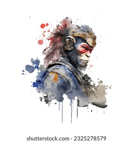 Samurai Monkey Traditional Japanese | Transparent 300dpi digital tshirt POD, EPS, vector, clipart, book cover, wallart, ready to print, Print-on-Demand, colorful, no background, beauty