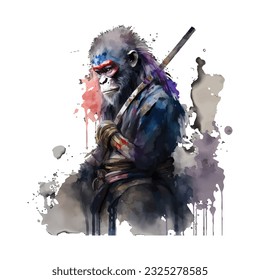 Samurai Monkey Traditional Japanese | Transparent 300dpi digital tshirt POD, EPS, vector, clipart, book cover, wallart, ready to print, Print-on-Demand, colorful, no background, beauty