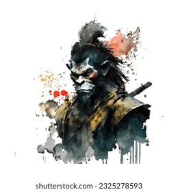 Samurai Monkey Traditional Japanese | Transparent 300dpi digital tshirt POD, EPS, vector, clipart, book cover, wallart, ready to print, Print-on-Demand, colorful, no background, beauty