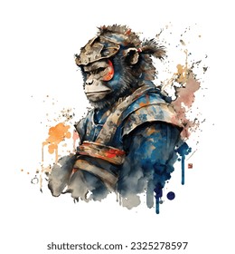 Samurai Monkey Traditional Japanese | Transparent 300dpi digital tshirt POD, EPS, vector, clipart, book cover, wallart, ready to print, Print-on-Demand, colorful, no background, beauty