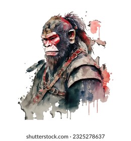 Samurai Monkey Traditional Japanese | Transparent 300dpi digital tshirt POD, EPS, vector, clipart, book cover, wallart, ready to print, Print-on-Demand, colorful, no background, beauty