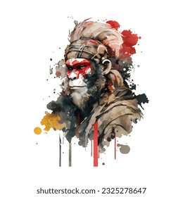 Samurai Monkey Traditional Japanese | Transparent 300dpi digital tshirt POD, EPS, vector, clipart, book cover, wallart, ready to print, Print-on-Demand, colorful, no background, beauty