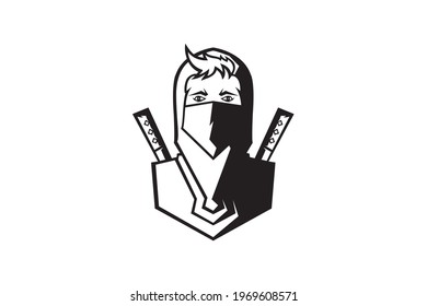 Samurai, Ninja Head Logo Mascot Emblem. Sport logo concept vector design.