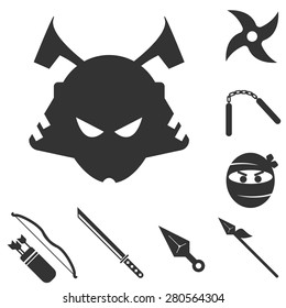 samurai and ninja icons set