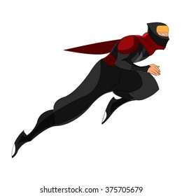 Samurai Ninja Jumping Red Black Cartoon Vector