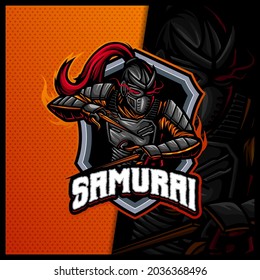 Samurai Ninja Monster mascot esport logo design illustrations vector template, Devil Ninja logo for team game streamer banner discord, full color cartoon style