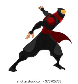 Samurai Ninja Stance Ready To Attack Red Black Cartoon Vector