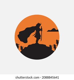 samurai on the hill logo icon. simple vector flat abstract design.