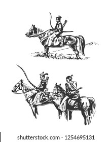 Samurai on a Horse in the Attack, artistic Drawing sketch