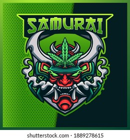 Samurai Oni e sport and sport mascot logo design concept style for team, badge, and thirst printing. Weed illustration for gaming sport and e sport team on Isolated Background. Vector illustration