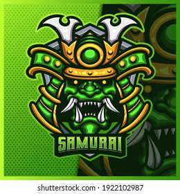 Samurai Oni Mascot Esport Logo Design Illustrations Vector Template, Devil Ninja Mask Logo For Team Game Streamer Youtuber Banner Twitch Discord