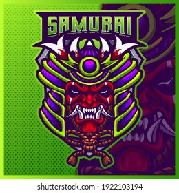 Samurai Oni Mascot Esport Logo Design Illustrations Vector Template, Devil Ninja Mask Logo For Team Game Streamer Youtuber Banner Twitch Discord