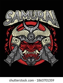 Samurai with oni mask detailed vector illustration design