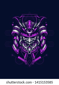 Samurai Oni mask with sacred geometry pattern