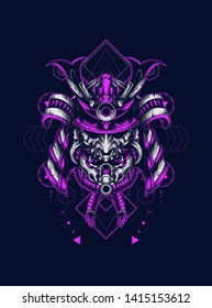 Samurai Oni mask with sacred geometry pattern