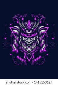Samurai Oni mask with sacred geometry pattern