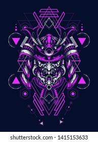 Samurai Oni mask with sacred geometry pattern