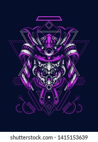 Samurai Oni mask with sacred geometry pattern