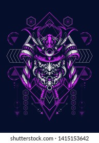Samurai Oni mask with sacred geometry pattern