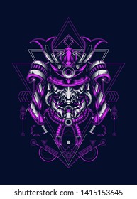 Samurai Oni mask with sacred geometry pattern