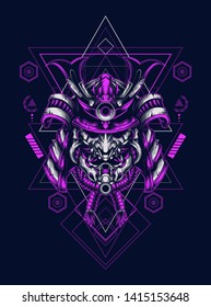 Samurai Oni mask with sacred geometry pattern